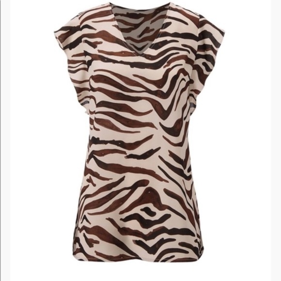 Cabi Zebra Top Brown/Vanilla Size XS EUC - Picture 2 of 6